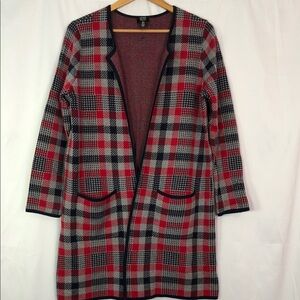 Jones New York Red and Blue  Knit Plaid Cardigan Size L